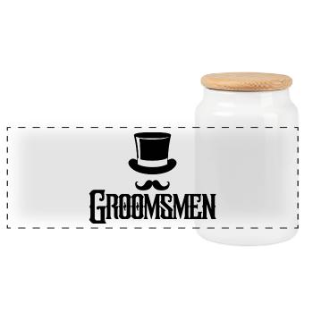 Groomsmen Top Hat & Mustache Mens Enterrement de vie de garçon - Boîte à biscuits avec couvercle en bois - blanc - Devant