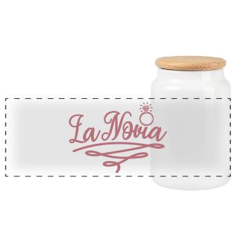La Novia Girlfriend Engagement Wedding Gift - Panoramic Cookie Jar with Wooden Lid - white - Front