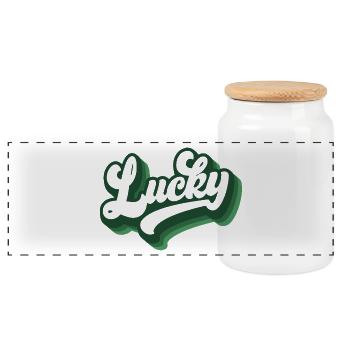 St. Patrick's Day Geschenk Kleeblatt Männer, Frauen, Kinder - Panorama Keksdose mit Holzdeckel - Weiß - Vorne