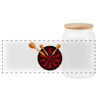 Darts Arrows and Dartboard - Panoramic Cookie Jar with Wooden Lid - white - Front