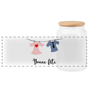 BONNE FÊTE. FÊTE DES MÈRES. FÊTE DES PÈRES. FÊTE - Boîte à biscuits avec couvercle en bois - blanc - Devant