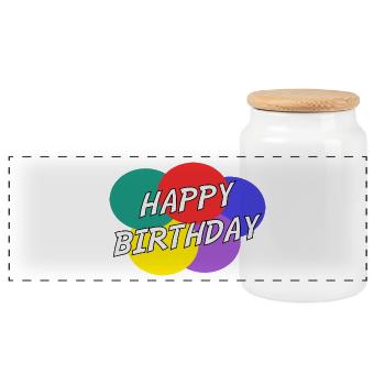 ANNIVERSAIRE. HAPPY BIRTHDAY. JOYEUX ANNIVERSAIRE. - Boîte à biscuits avec couvercle en bois - blanc - Devant