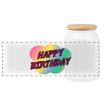 HAPPY BIRTHDAY. HAPPY BIRTHDAY. ANNIVERSARY. - Panoramic Cookie Jar with Wooden Lid - white - Front