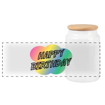 HAPPY BIRTHDAY. HAPPY BIRTHDAY. ANNIVERSARY. - Panoramic Cookie Jar with Wooden Lid - white - Front