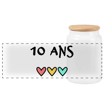 10. 10 ANS. 10e ANNIVERSAIRE. ANNIVERSAIRE 10 ANS. - Boîte à biscuits avec couvercle en bois - blanc - Devant