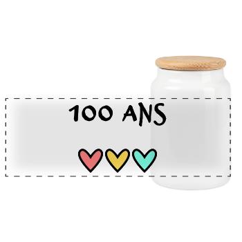 100. 100 YEARS. 100th ANNIVERSARY. 100 BIRTHDAY - Panoramic Cookie Jar with Wooden Lid - white - Front