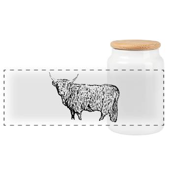 Scottish Highland cattle - Panoramic Cookie Jar with Wooden Lid - white - Front
