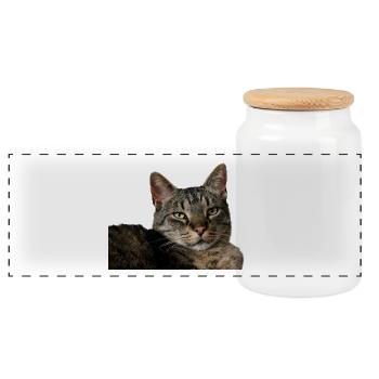 Cat Kitten - Panoramic Cookie Jar with Wooden Lid - white - Front