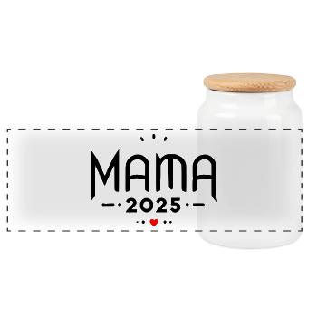 Mama 2025 - Panoramic Cookie Jar with Wooden Lid - white - Front