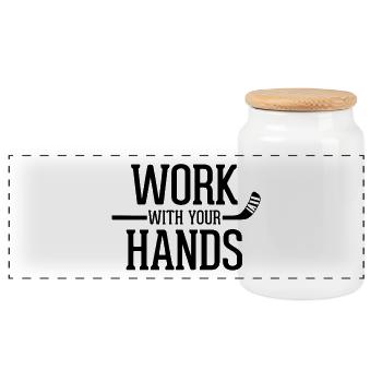 Work With Your Hands Hockey - Panoramic Cookie Jar with Wooden Lid - white - Front