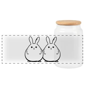Bunny Funny Easter Couple - Panoramic Cookie Jar with Wooden Lid - white - Front