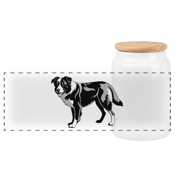 Border Collie - Conception de chien de compagnie - Boîte à biscuits avec couvercle en bois - blanc - Devant