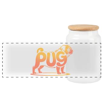 Carlin - Logo de chien de compagnie cool - Boîte à biscuits avec couvercle en bois - blanc - Devant