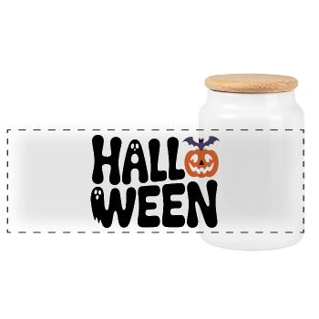 Halloween - Cool Spooky Logo - Panoramic Cookie Jar with Wooden Lid - white - Front