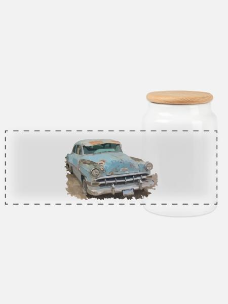Vintage Car - Panorama Keksdose mit Holzdeckel - Weiß