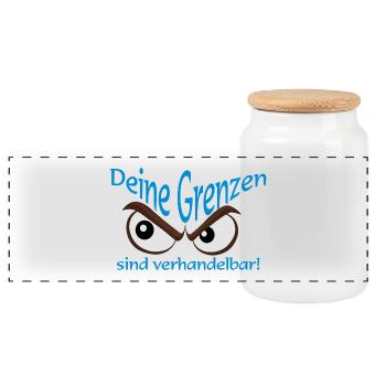 Deine Grenzen sind verhandelbar - Panorama Keksdose mit Holzdeckel - Weiß - Vorne