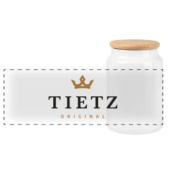 Tietz Original Family Logo - Panoramic Cookie Jar with Wooden Lid - white - Front