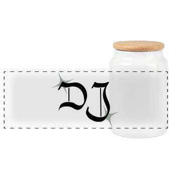 DJ monogram - Panoramic Cookie Jar with Wooden Lid - white - Front