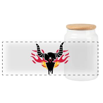 Bull skull with flames - Panoramic Cookie Jar with Wooden Lid - white - Front
