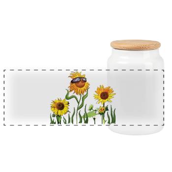 Sunflowers with sunglasses - Panoramic Cookie Jar with Wooden Lid - white - Front