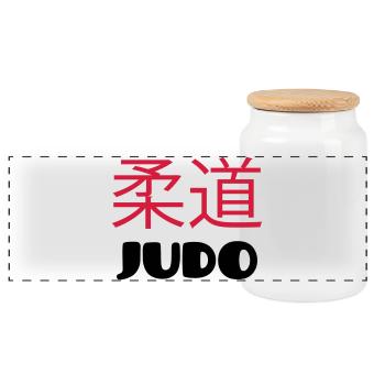 Judo (V) - Panoramic Cookie Jar with Wooden Lid - white - Front
