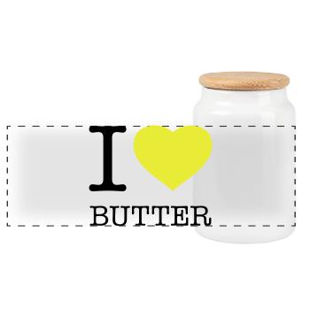 I LOVE BUTTER - Panorama Keksdose mit Holzdeckel - Weiß - Vorne