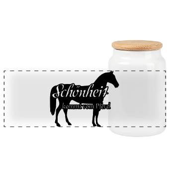 Schönheit und Pferd Geschenk Reiter Reiten Spruch - Panorama Keksdose mit Holzdeckel - Weiß - Vorne