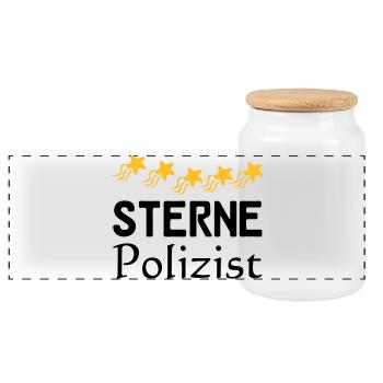 Sterne Polizist Geschenk - Panorama Keksdose mit Holzdeckel - Weiß - Vorne