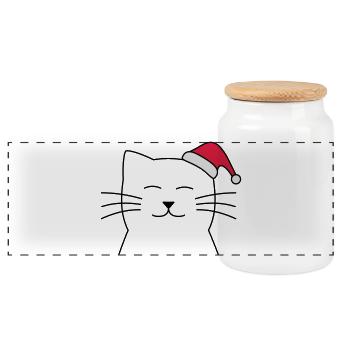 Katze Weihnachtsmann Nikolaus Weihnachten Geschenk - Panorama Keksdose mit Holzdeckel - Weiß - Vorne