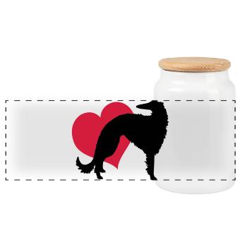 Borzoi my love - Panoramic Cookie Jar with Wooden Lid - white - Front