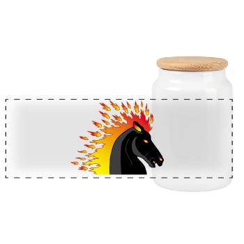 Cheval de feu - Boîte à biscuits avec couvercle en bois - blanc - Devant