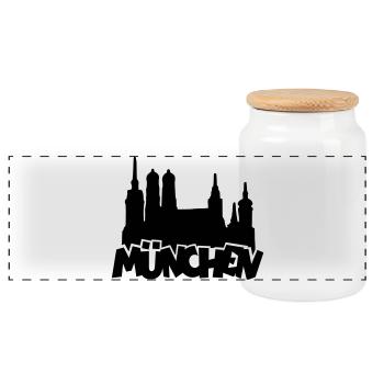 München Skyline - Panorama Keksdose mit Holzdeckel - Weiß - Vorne