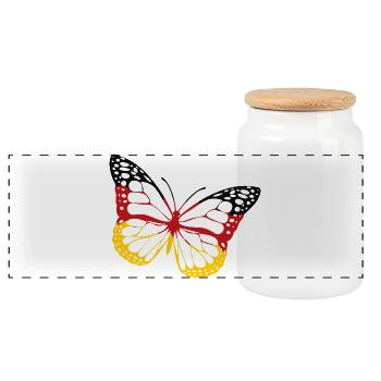Butterfly Germany Black Red Gold Banner - Panoramic Cookie Jar with Wooden Lid - white - Front