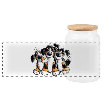Drollige Berner Sennenhunde - Panorama Keksdose mit Holzdeckel - Weiß - Vorne