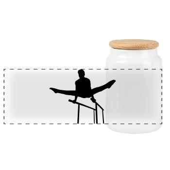 Gymnastics man - Panoramic Cookie Jar with Wooden Lid - white - Front