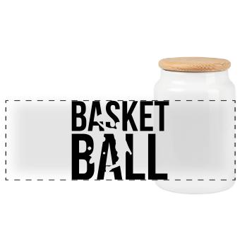 Basketball - Panoramic Cookie Jar with Wooden Lid - white - Front
