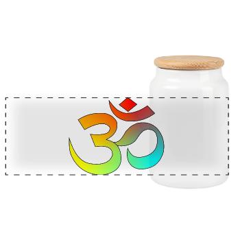 Chinese characters - Panoramic Cookie Jar with Wooden Lid - white - Front