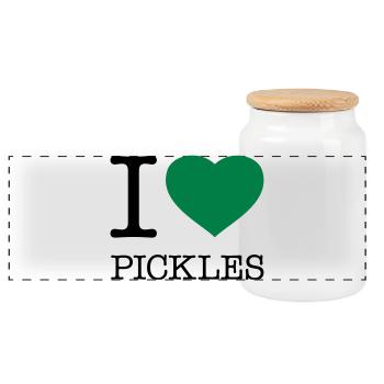 I LOVE PICKLES - Panoramic Cookie Jar with Wooden Lid - white - Front
