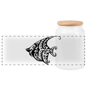 Poisson Tribal - Boîte à biscuits avec couvercle en bois - blanc - Devant