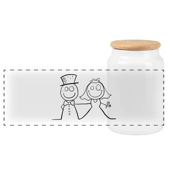 Funny wedding bridal couple - Panoramic Cookie Jar with Wooden Lid - white - Front