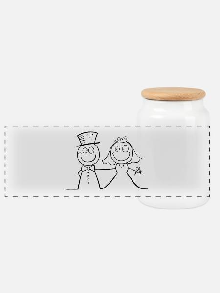 Lustiges Hochzeit Brautpaar - Panorama Keksdose mit Holzdeckel - Weiß