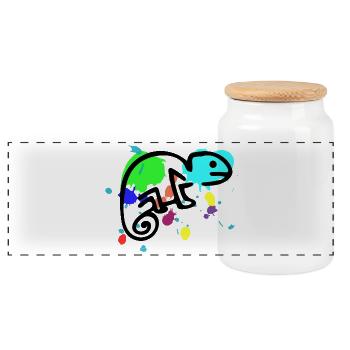 Colorful Chameleon - Panoramic Cookie Jar with Wooden Lid - white - Front