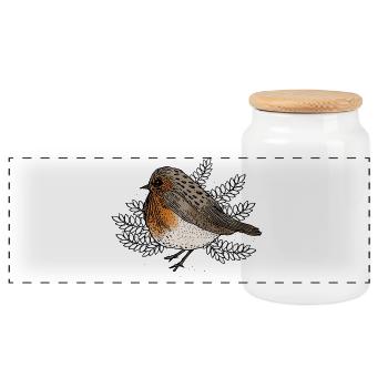 Robins on Branches - Panoramic Cookie Jar with Wooden Lid - white - Front
