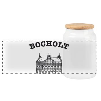 Bocholt Town Hall Line Style, Hand Drawing - Panoramic Cookie Jar with Wooden Lid - white - Front