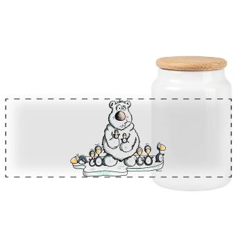 Eisbär mit Pinguinen - Panorama Keksdose mit Holzdeckel - Weiß - Vorne