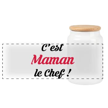 Maman - Fête des Mères - Bébé - Cuisine - Chef - Boîte à biscuits avec couvercle en bois - blanc - Devant