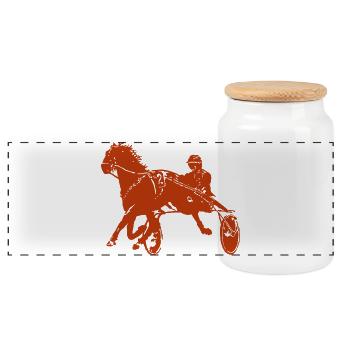 Trotters Trotting Horse Racing - Panoramic Cookie Jar with Wooden Lid - white - Front