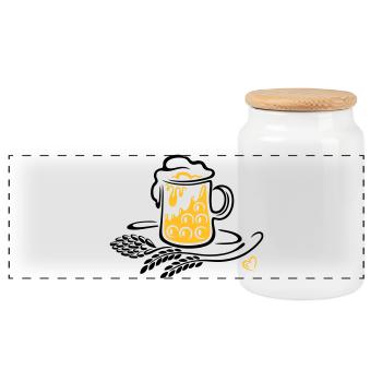 Beer Beer Mug Hops Wheat - Panoramic Cookie Jar with Wooden Lid - white - Front