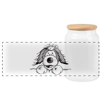 Fröhlicher Bearded Collie - Panorama Keksdose mit Holzdeckel - Weiß - Vorne