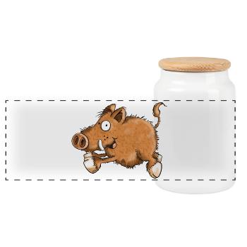 Flotte Wutz - Wildschwein - Eber - Sau - Geschenk - Panorama Keksdose mit Holzdeckel - Weiß - Vorne